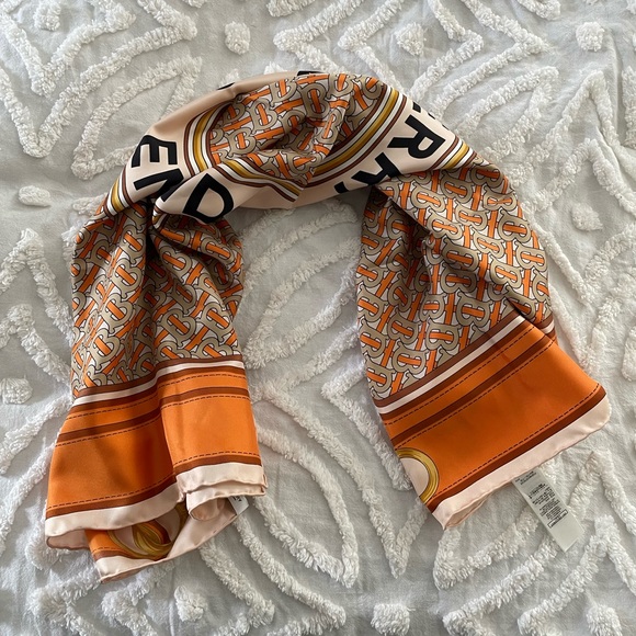 Burberry Print Logo Silk Orange Twill Scarf - Picture 9 of 16